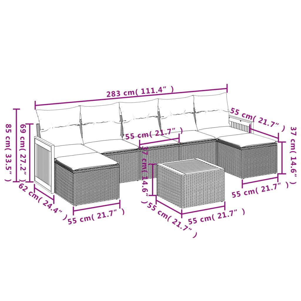 vidaXL 8-tlg. Garten-Sofagarnitur mit Kissen Beige Poly Rattan