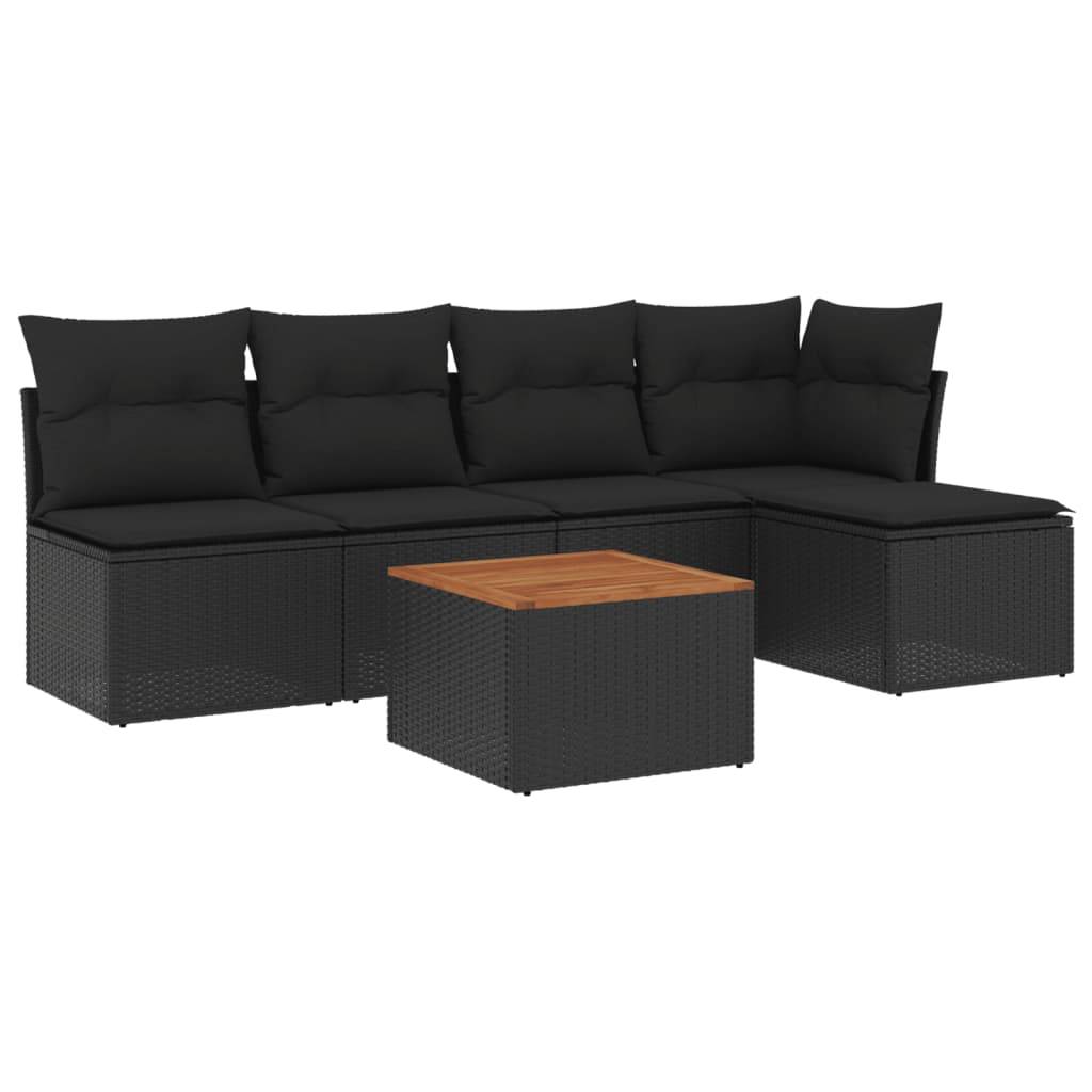 vidaXL 6-tlg. Garten-Sofagarnitur mit Kissen Schwarz Poly Rattan