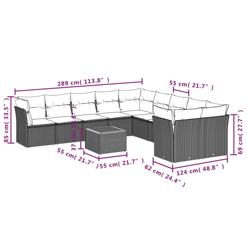 vidaXL 11-tlg. Garten-Sofagarnitur mit Kissen Beige Poly Rattan
