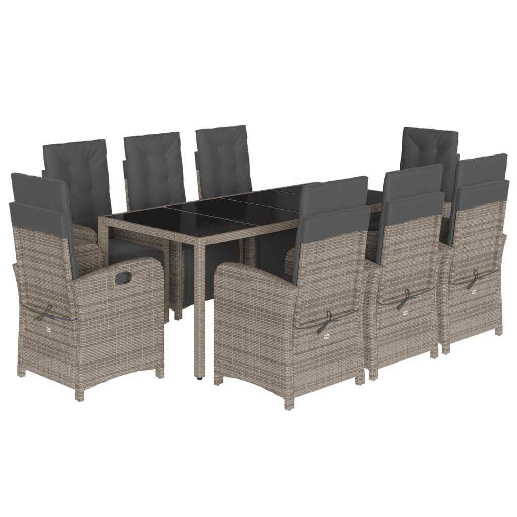 vidaXL 9-tlg. Garten-Essgruppe mit Kissen Grau Poly Rattan