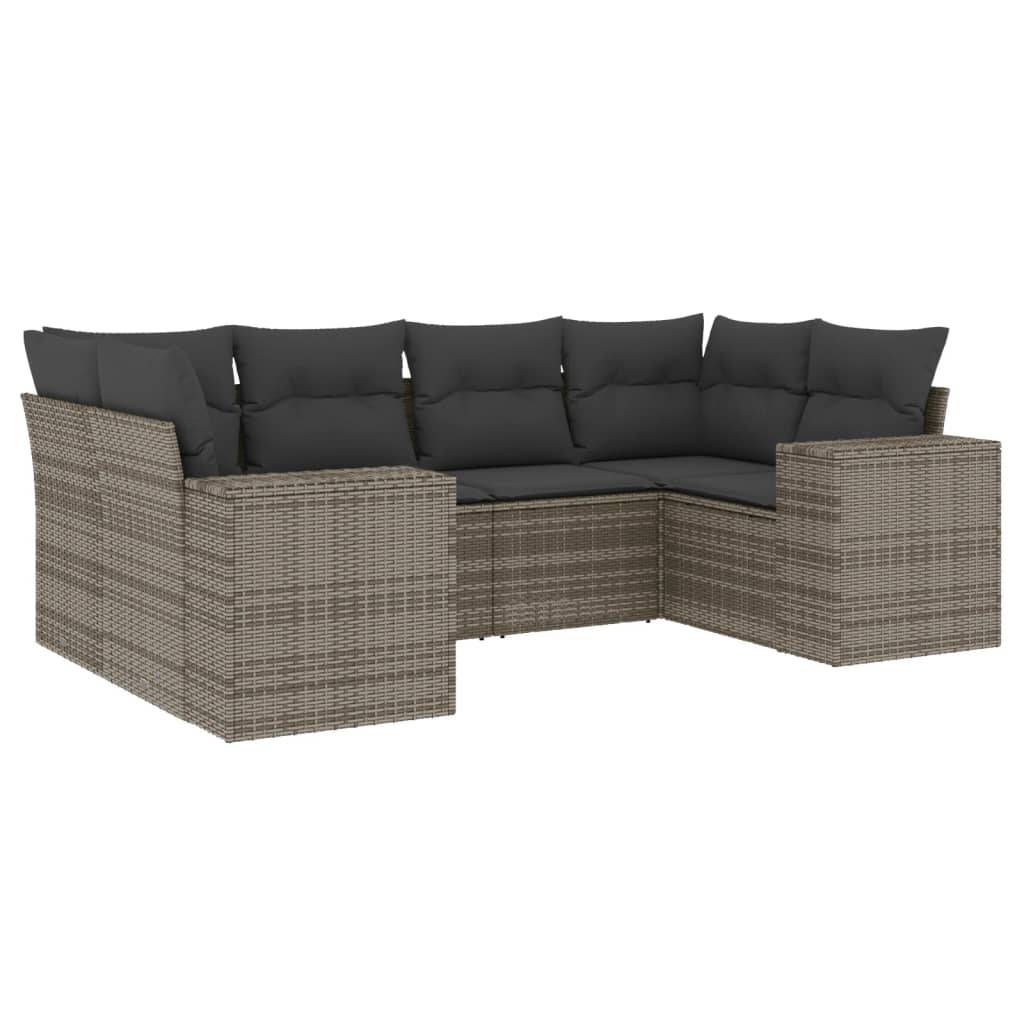 vidaXL 6-tlg. Garten-Sofagarnitur mit Kissen Grau Poly Rattan