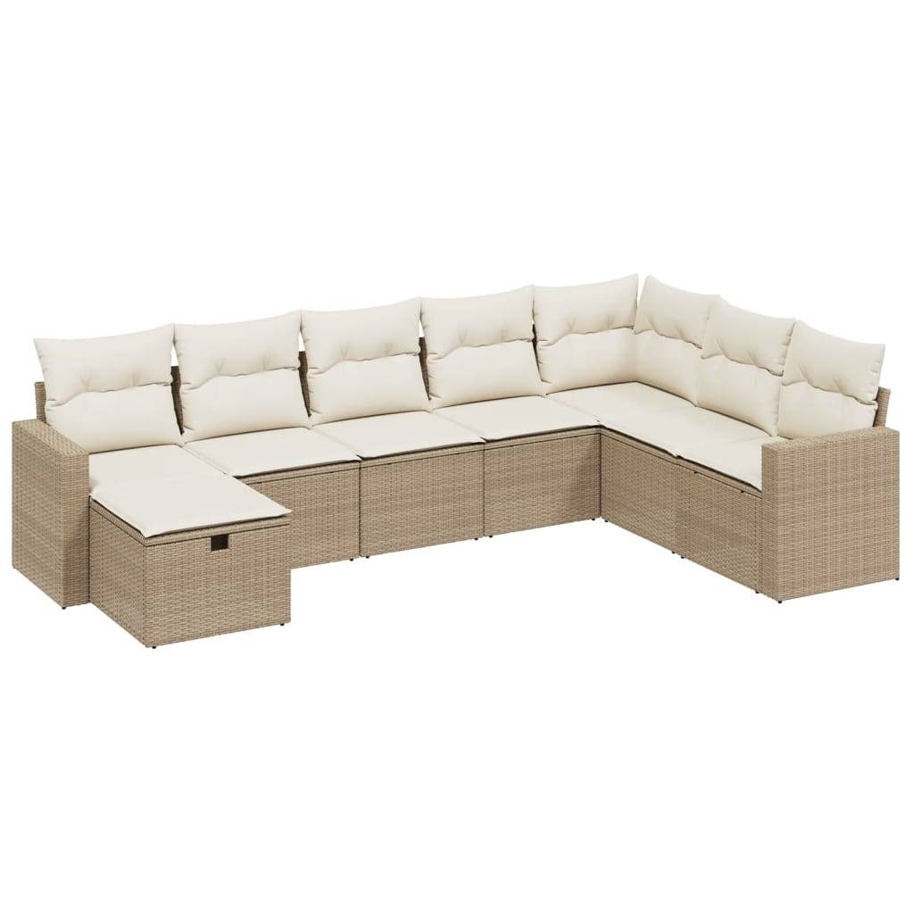 vidaXL 8-tlg. Garten-Sofagarnitur mit Kissen Beige Poly Rattan