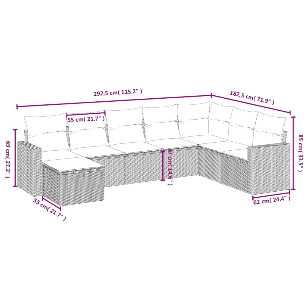 vidaXL 8-tlg. Garten-Sofagarnitur mit Kissen Beige Poly Rattan