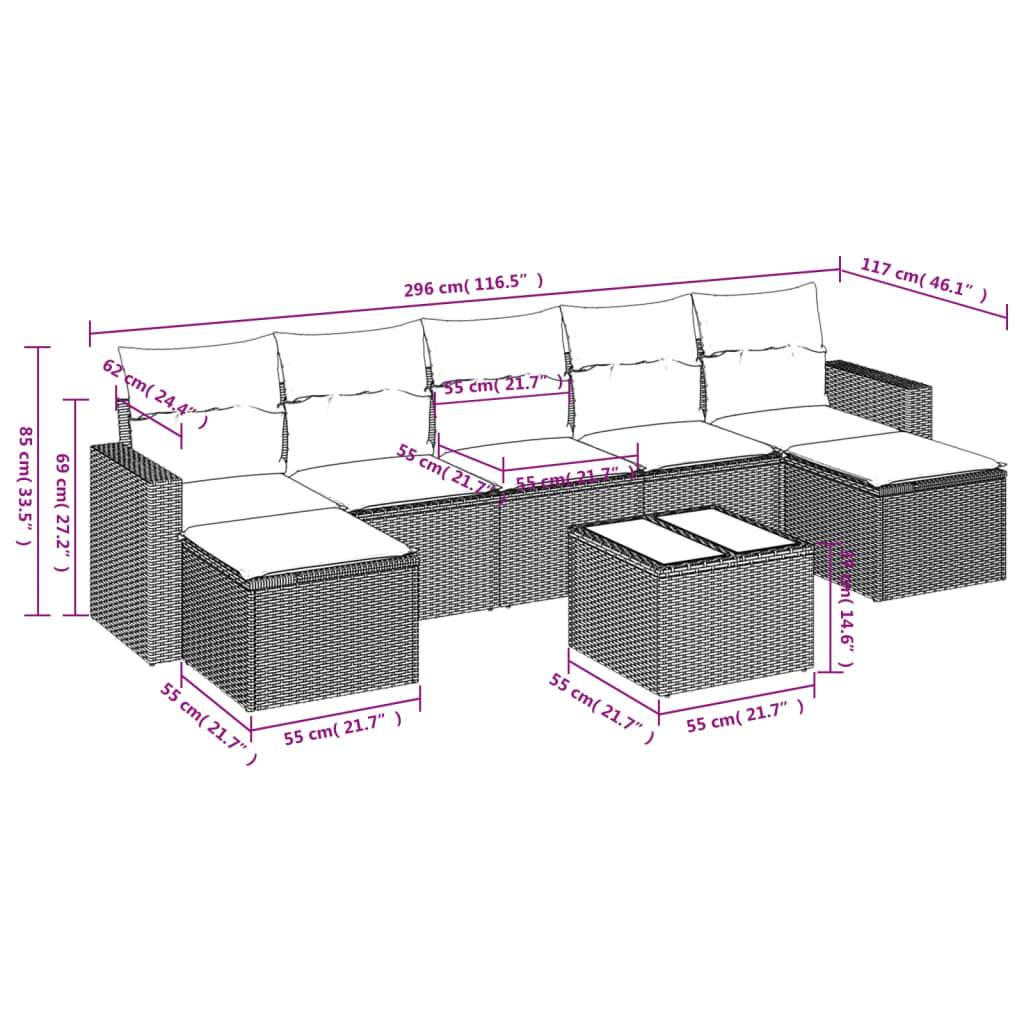 vidaXL 8-tlg. Garten-Sofagarnitur mit Kissen Schwarz Poly Rattan