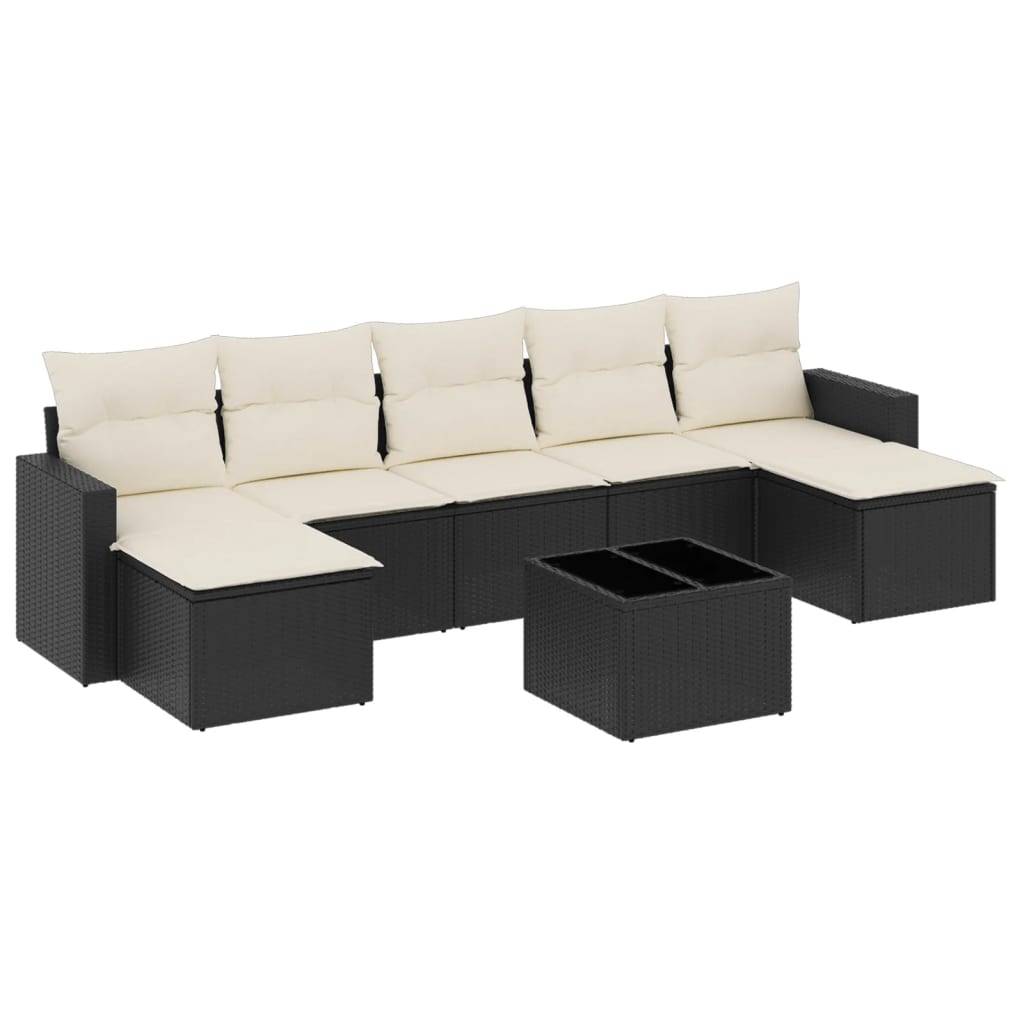 vidaXL 8-tlg. Garten-Sofagarnitur mit Kissen Schwarz Poly Rattan