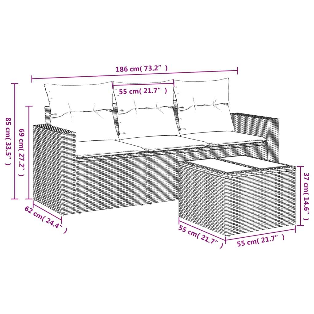 vidaXL 4-tlg. Garten-Sofagarnitur mit Kissen Braun Poly Rattan