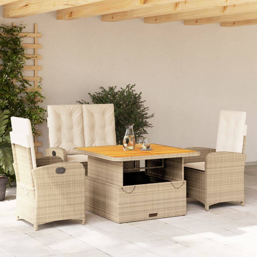 vidaXL 4-tlg. Garten-Essgruppe mit Kissen Beige Poly Rattan