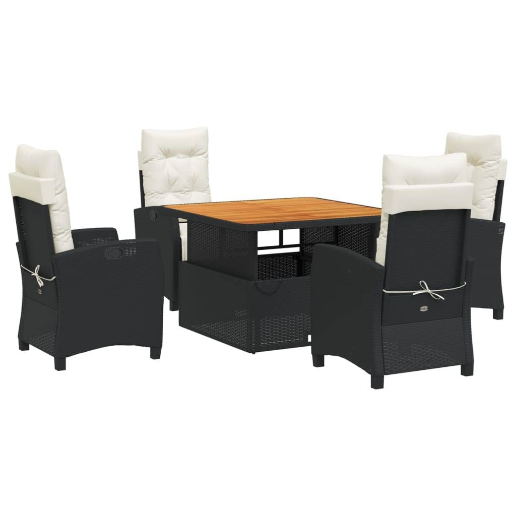 vidaXL 5-tlg. Garten-Essgruppe mit Kissen Schwarz Poly Rattan