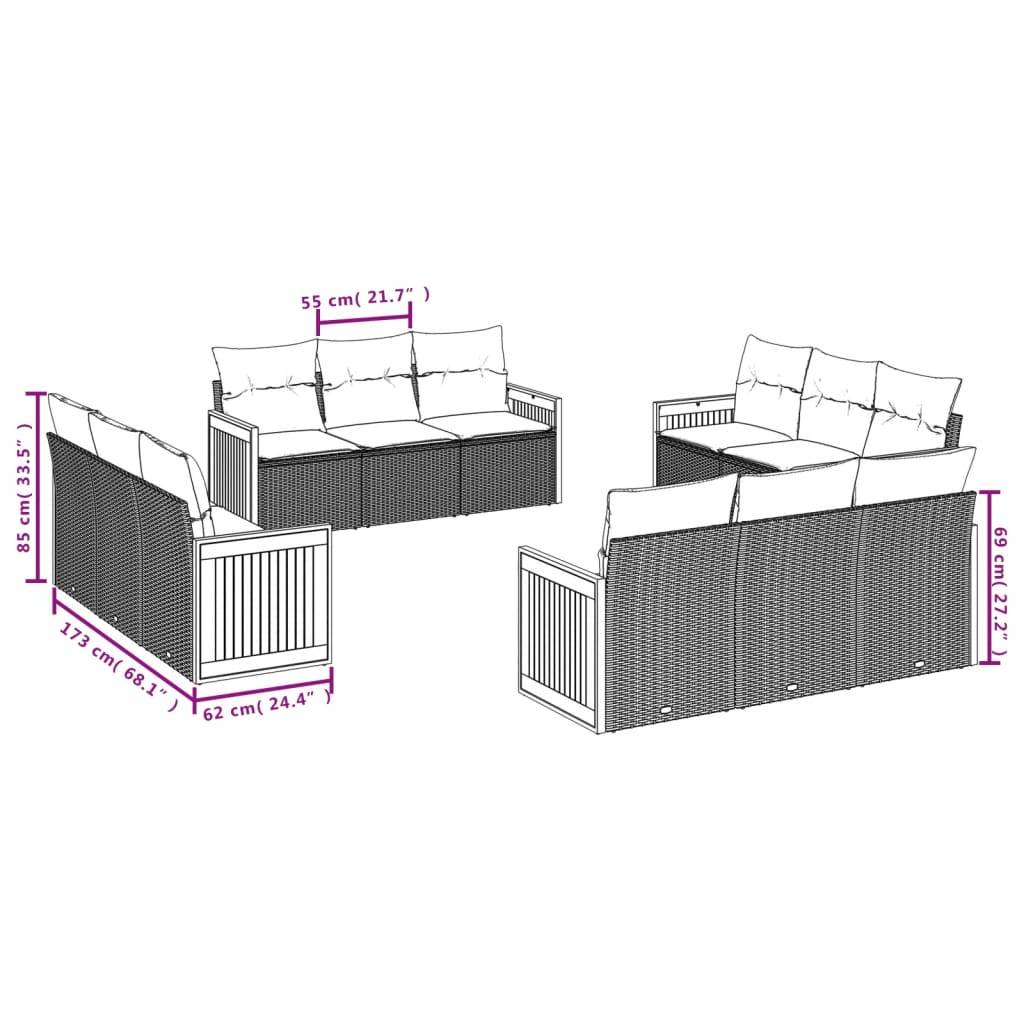 vidaXL 12-teiliges Gartensofa-Set mit Kissen, grau, Polyrattan
