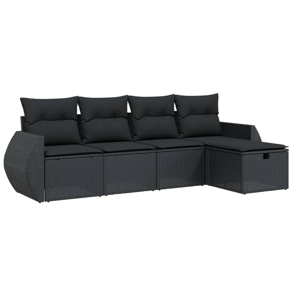 vidaXL 5-tlg. Garten-Sofagarnitur mit Kissen Schwarz Poly Rattan