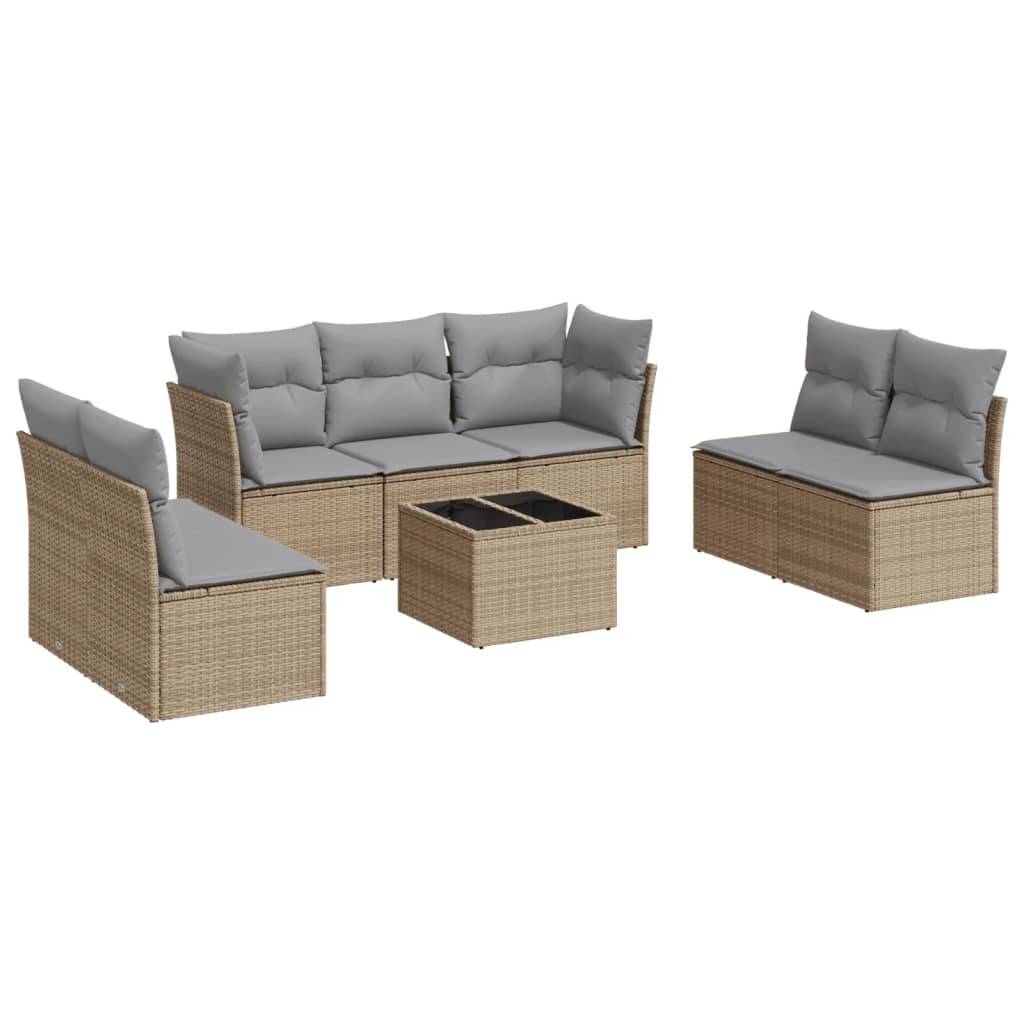 vidaXL 8-tlg. Garten-Sofagarnitur mit Kissen Beige Poly Rattan