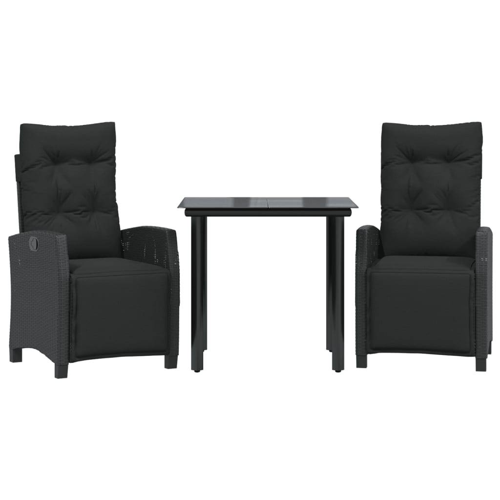 vidaXL 3-tlg. Garten-Essgruppe mit Kissen Schwarz Poly Rattan