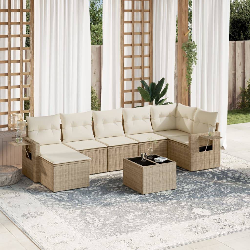 vidaXL 8-tlg. Garten-Sofagarnitur mit Kissen Beige Poly Rattan