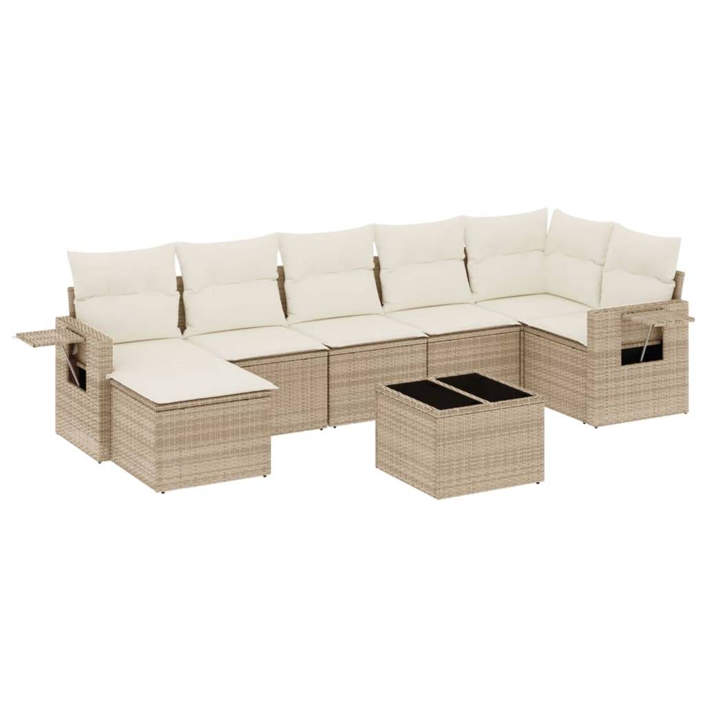 vidaXL 8-tlg. Garten-Sofagarnitur mit Kissen Beige Poly Rattan