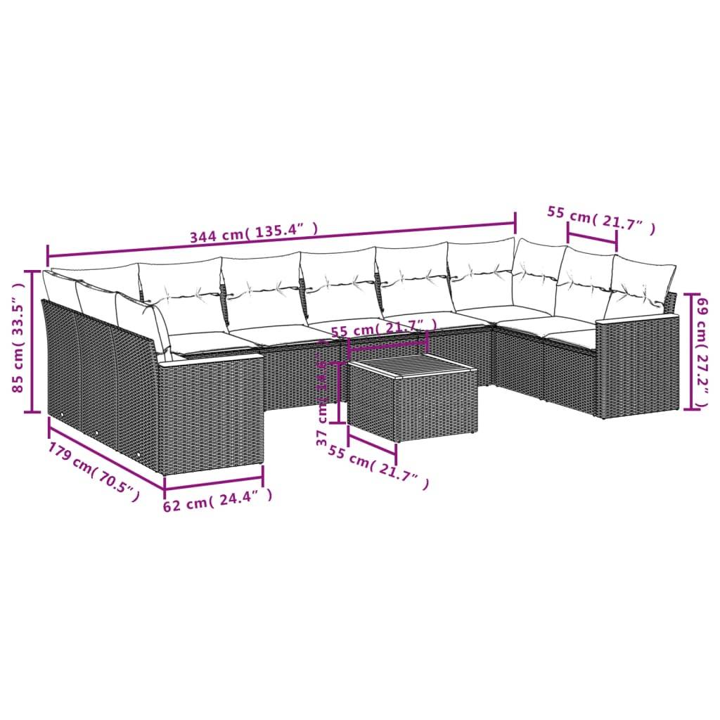 vidaXL 11-teiliges Gartensofa-Set mit Kissen, grau, Polyrattan