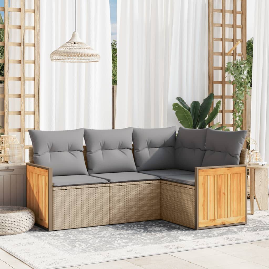 vidaXL 4-tlg. Garten-Sofagarnitur mit Kissen Beige Poly Rattan