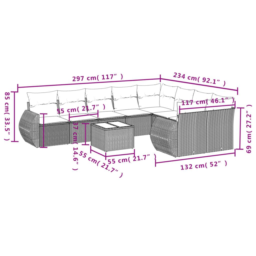 vidaXL 10-teiliges Gartensofa-Set mit Kissen, braun, Polyrattan