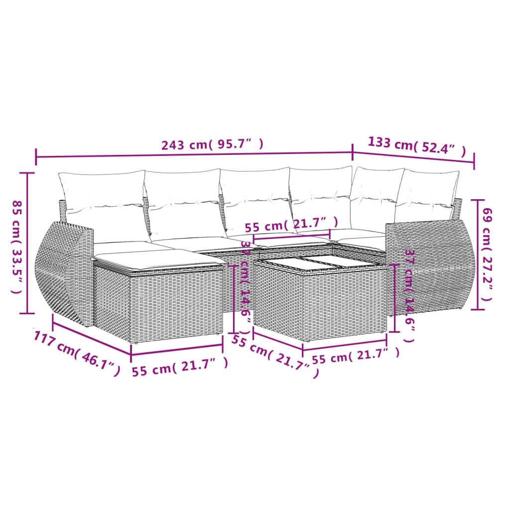 vidaXL 7-tlg. Garten-Sofagarnitur mit Kissen Beige Poly Rattan