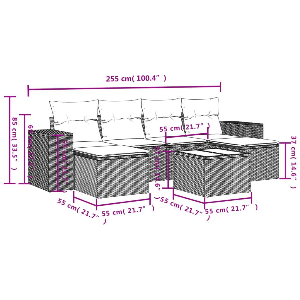 vidaXL 7-tlg. Garten-Sofagarnitur mit Kissen Grau Poly Rattan