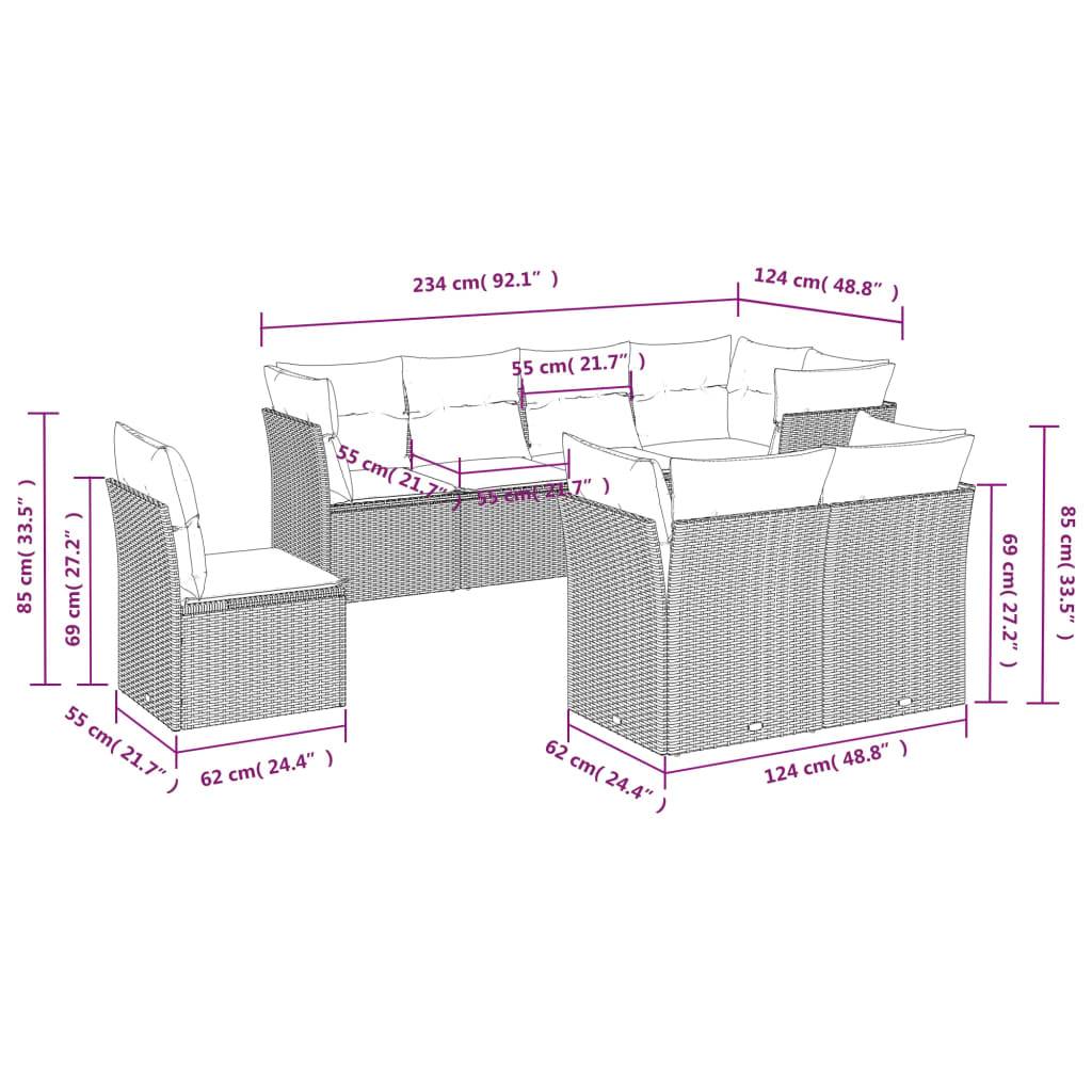 vidaXL 8-tlg. Garten-Sofagarnitur mit Kissen Hellgrau Poly Rattan