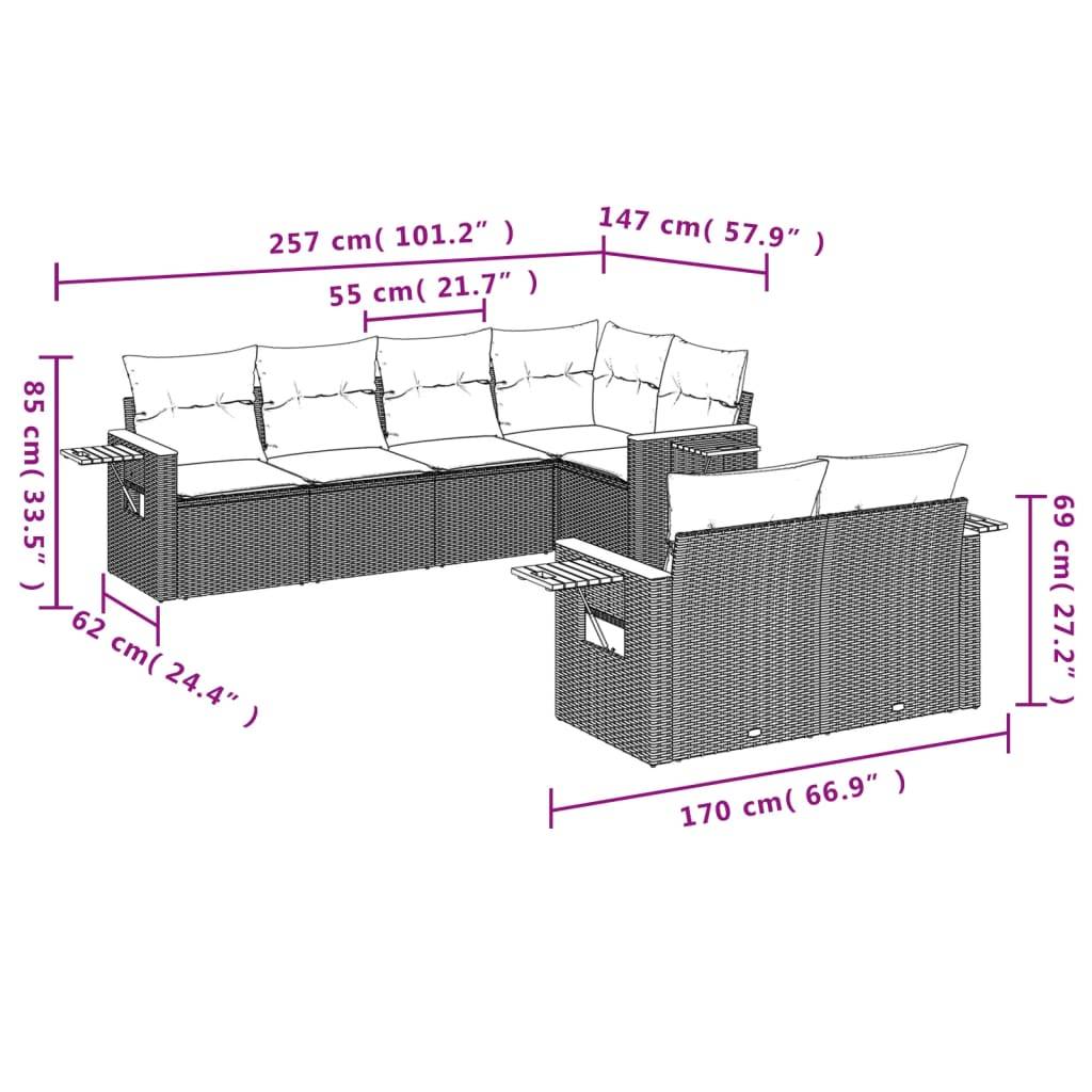 vidaXL 7-tlg. Garten-Sofagarnitur mit Kissen Beige Poly Rattan