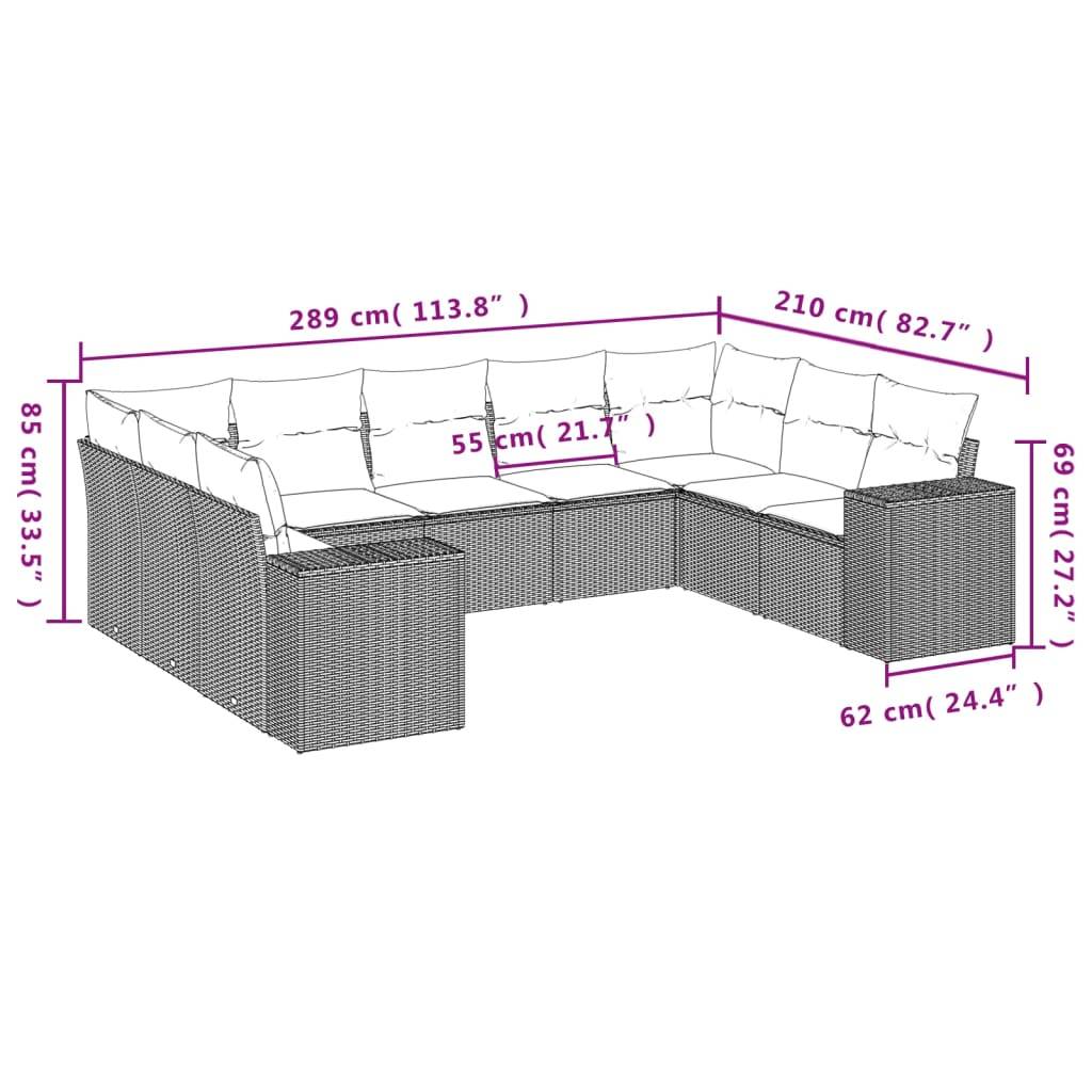 vidaXL 9-tlg. Garten-Sofagarnitur mit Kissen Schwarz Poly Rattan