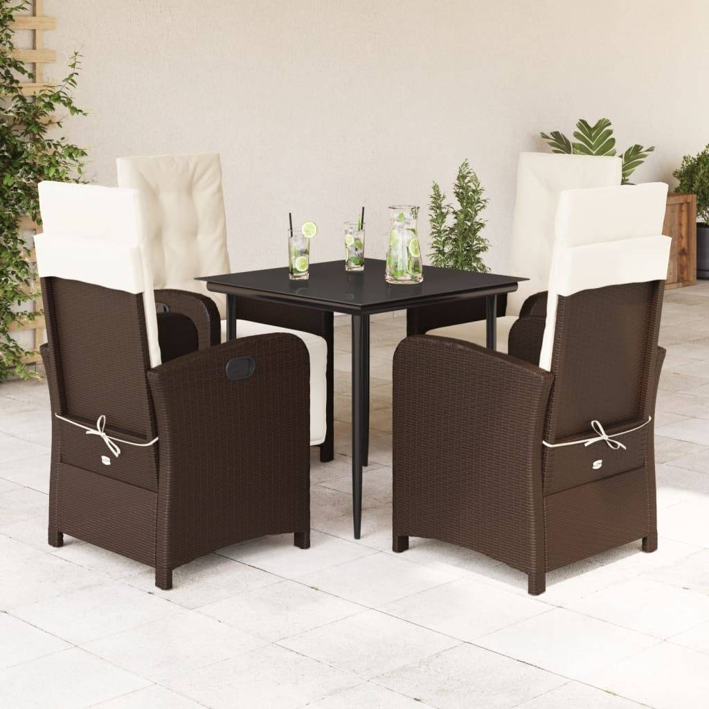 vidaXL 5-tlg. Garten-Essgruppe mit Kissen Braun Poly Rattan