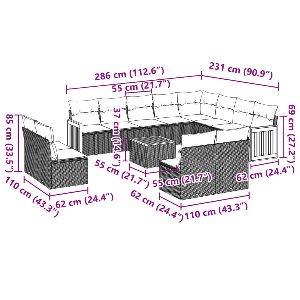 vidaXL 13-tlg. Garten-Sofagarnitur mit Kissen Schwarz Poly Rattan