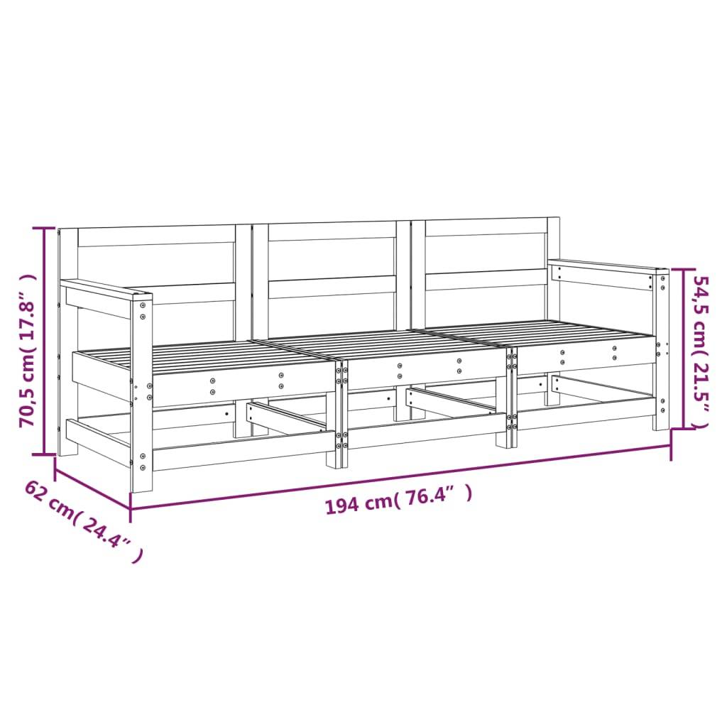 vidaXL 3-tlg. Garten-Lounge-Set Schwarz Massivholz Kiefer