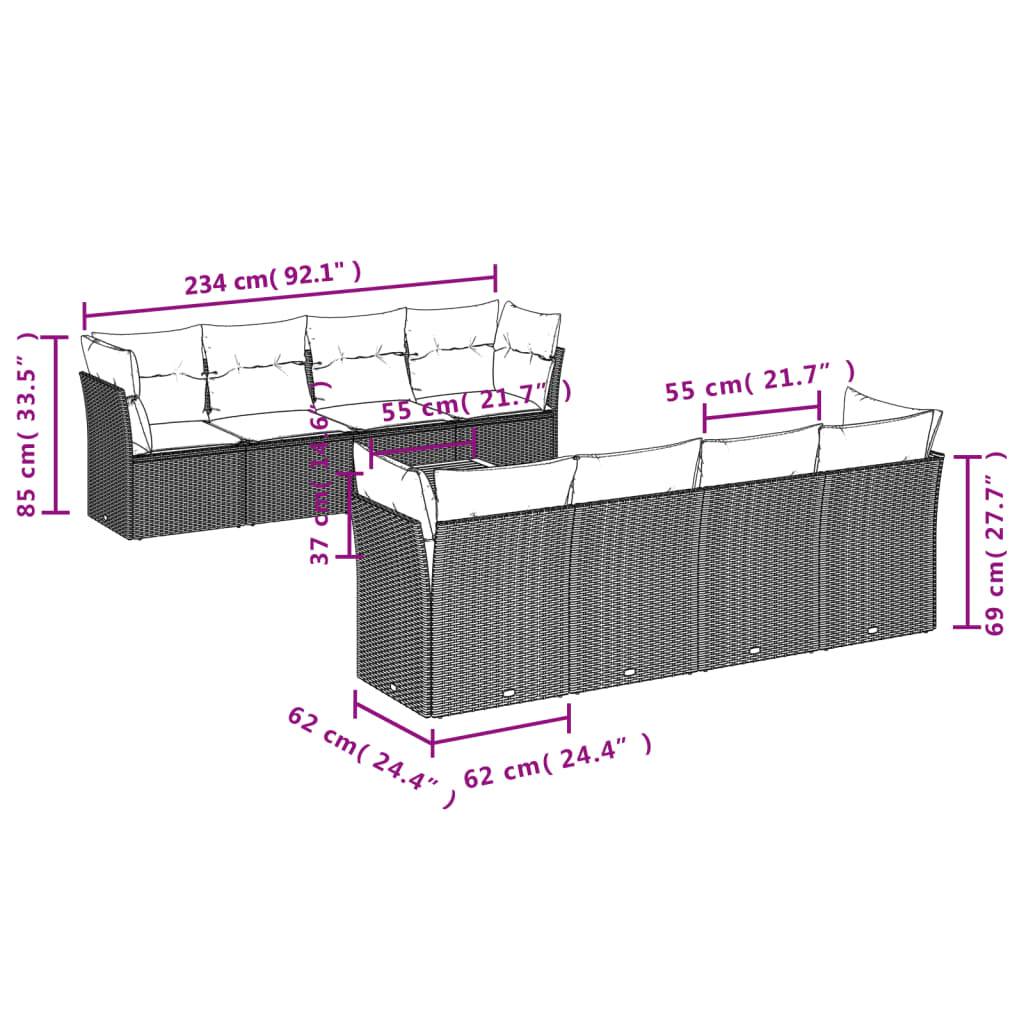vidaXL 9-tlg. Garten-Sofagarnitur mit Kissen Beige Poly Rattan
