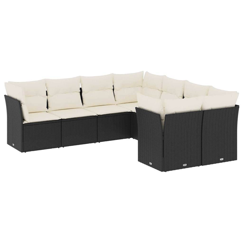 vidaXL 8-tlg. Garten-Sofagarnitur mit Kissen Schwarz Poly Rattan