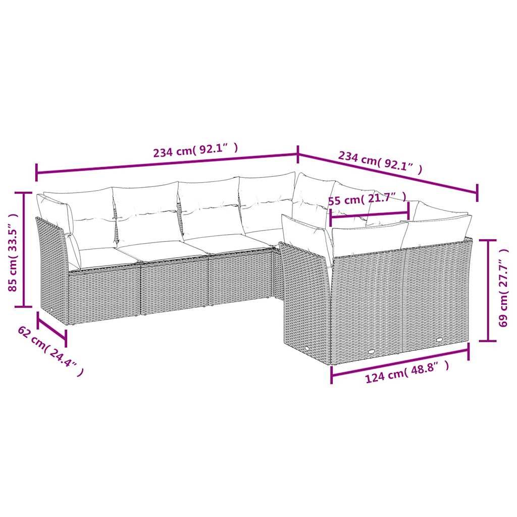 vidaXL 8-tlg. Garten-Sofagarnitur mit Kissen Schwarz Poly Rattan