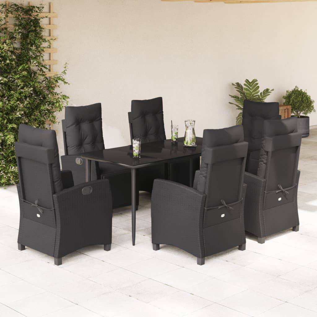 vidaXL 7-tlg. Garten-Essgruppe mit Kissen Schwarz Poly Rattan