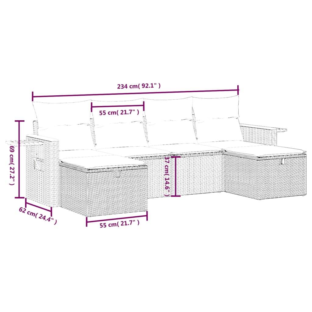 vidaXL 6-tlg. Garten-Sofagarnitur mit Kissen Schwarz Poly Rattan