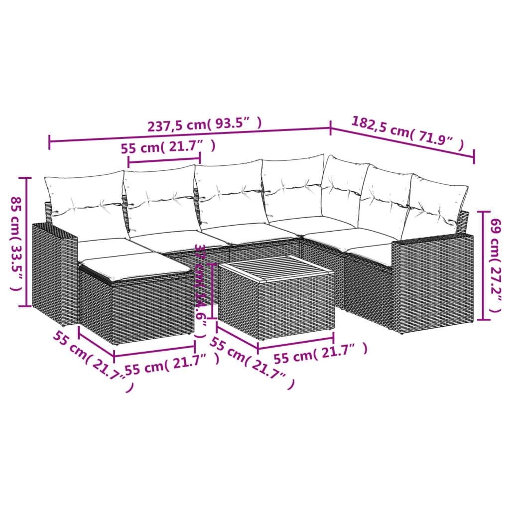 vidaXL 8-tlg. Garten-Sofagarnitur mit Kissen Grau Poly Rattan