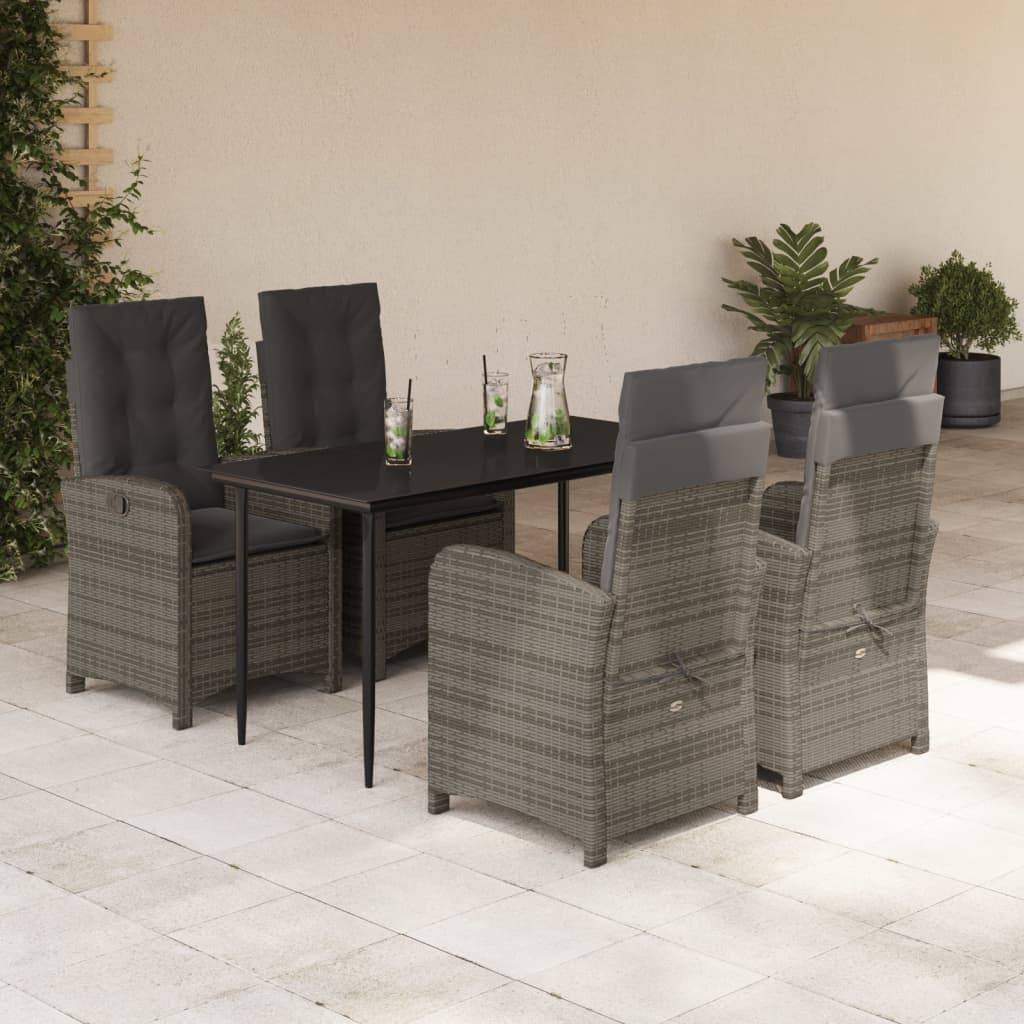 vidaXL 5-tlg. Garten-Essgruppe mit Kissen Grau Poly Rattan
