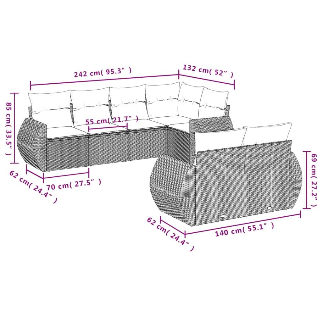 vidaXL 7-tlg. Garten-Sofagarnitur mit Kissen Braun Poly Rattan