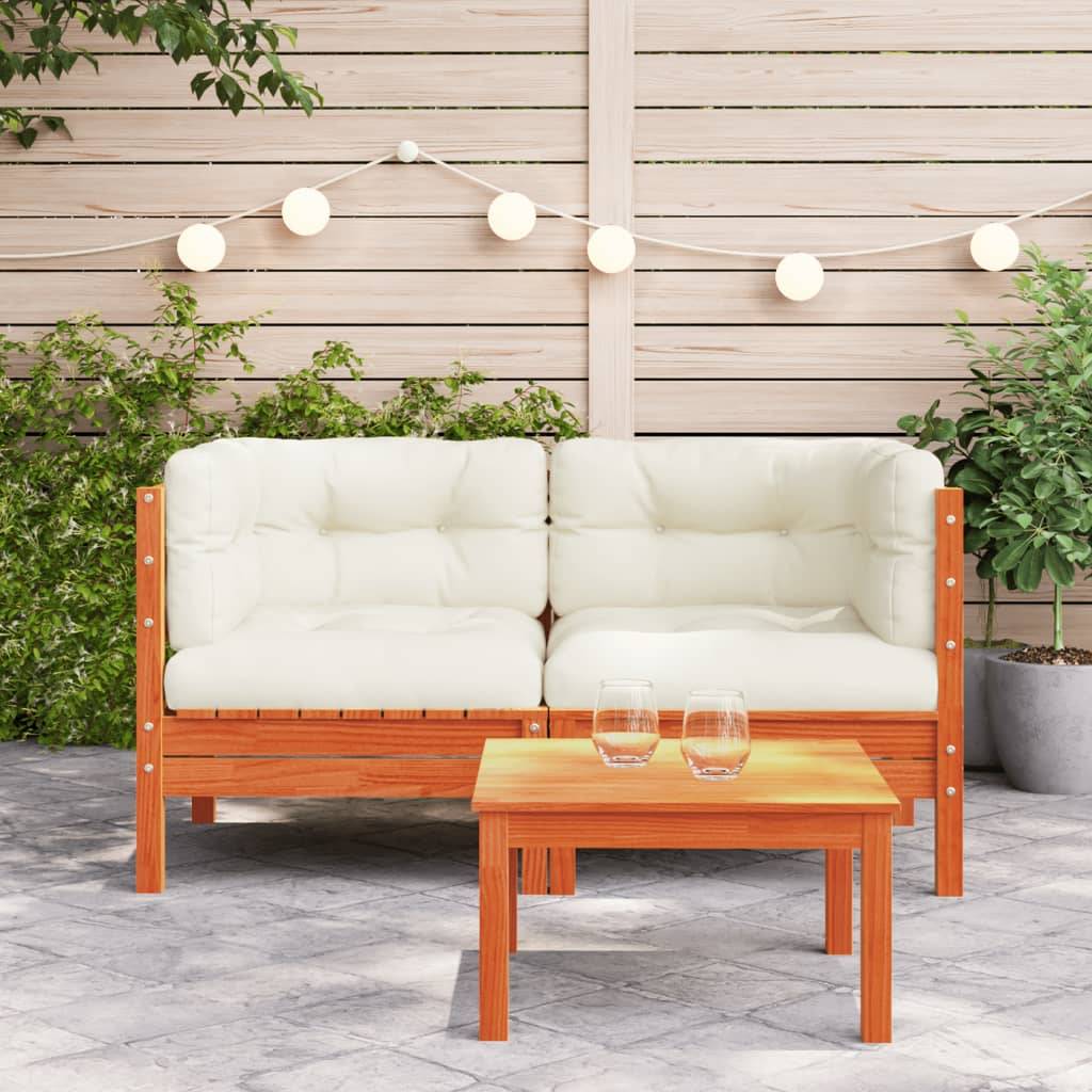 vidaXL Garten-Ecksofa mit Kissen 2 Stk. Wachsbraun Massivholz Kiefer