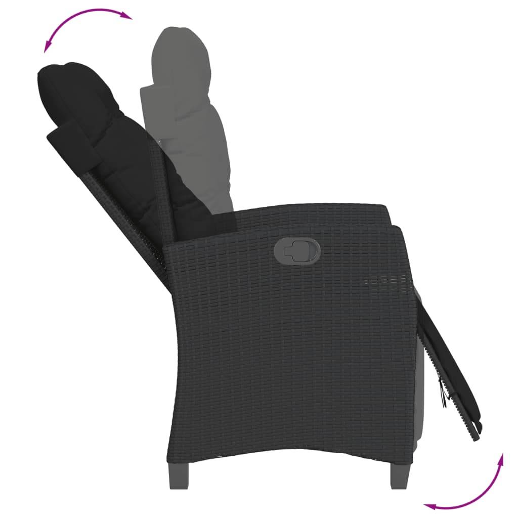 vidaXL 3-tlg. Garten-Essgruppe mit Kissen Schwarz Poly Rattan