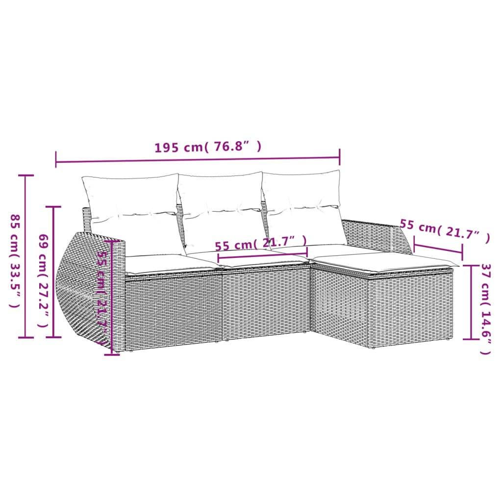 vidaXL 4-teiliges Gartensofa-Set mit Kissen, schwarzes Polyrattan