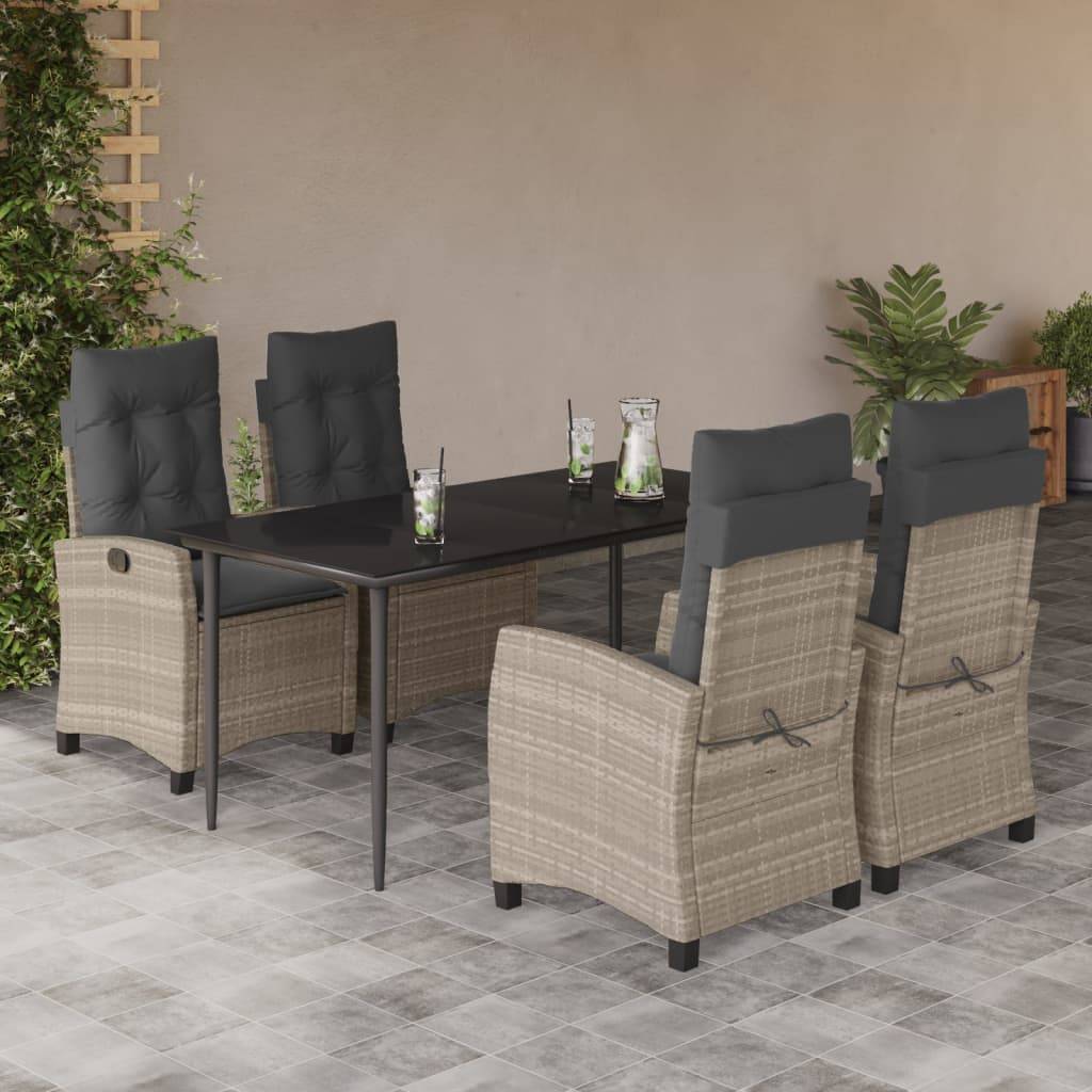 vidaXL 5-tlg. Garten-Essgruppe mit Kissen Hellgrau Poly Rattan