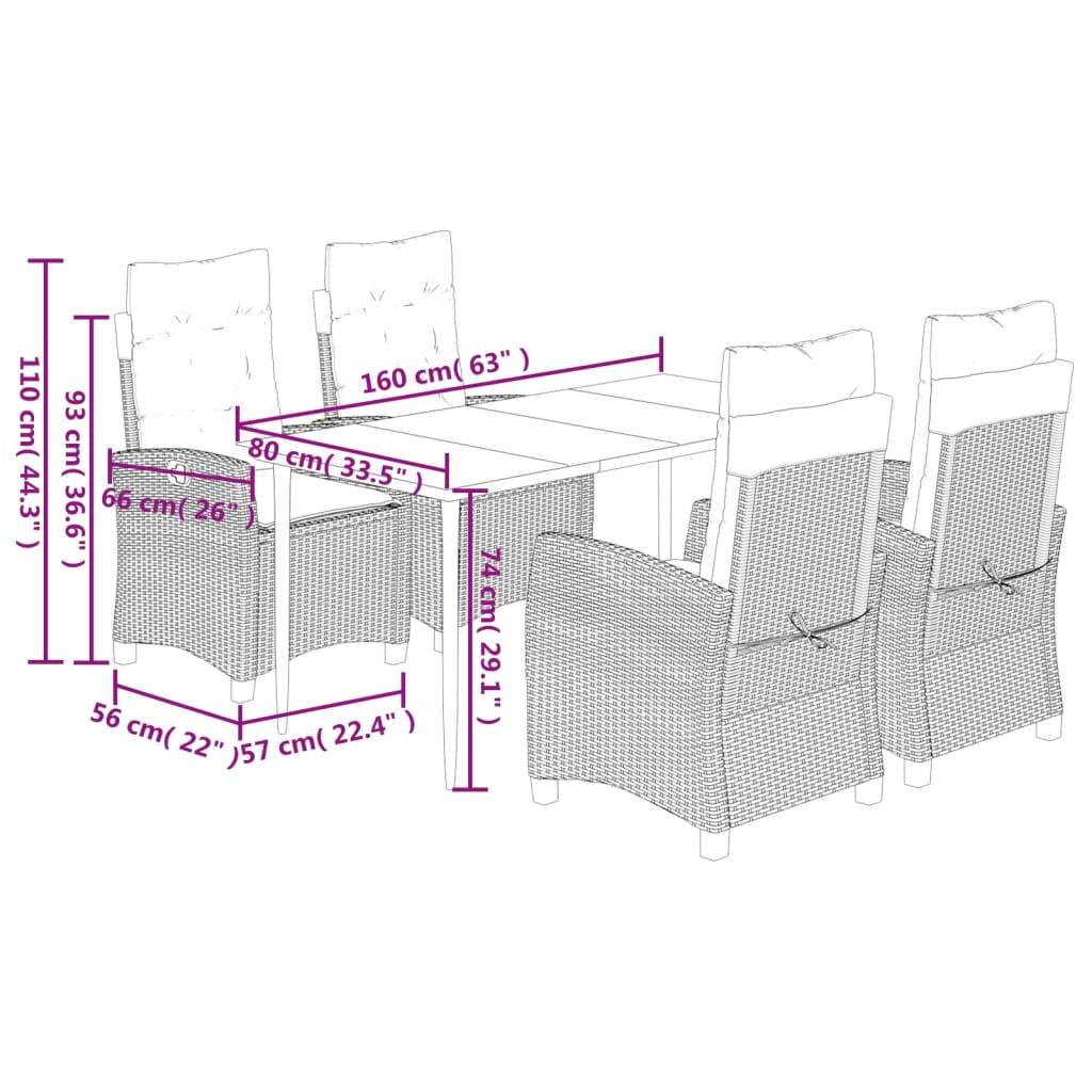 vidaXL 5-tlg. Garten-Essgruppe mit Kissen Hellgrau Poly Rattan