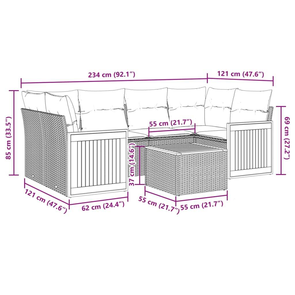 vidaXL 7-tlg. Garten-Sofagarnitur mit Kissen Grau Poly Rattan