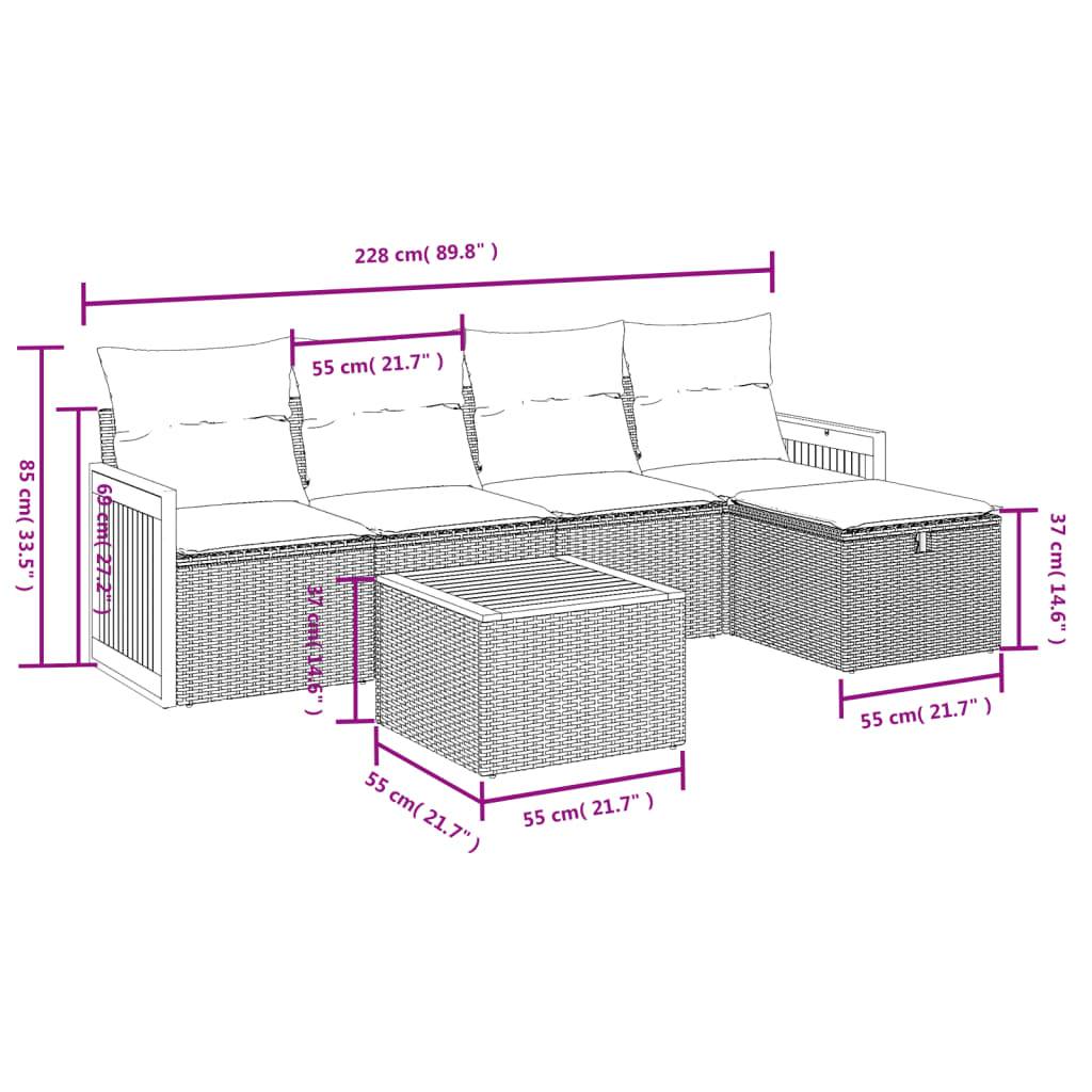 vidaXL 6-tlg. Garten-Sofagarnitur mit Kissen Schwarz Poly Rattan