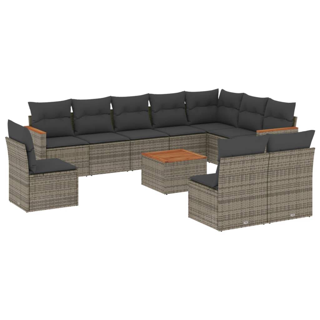 vidaXL 11-tlg. Garten-Sofagarnitur mit Kissen Grau Poly Rattan