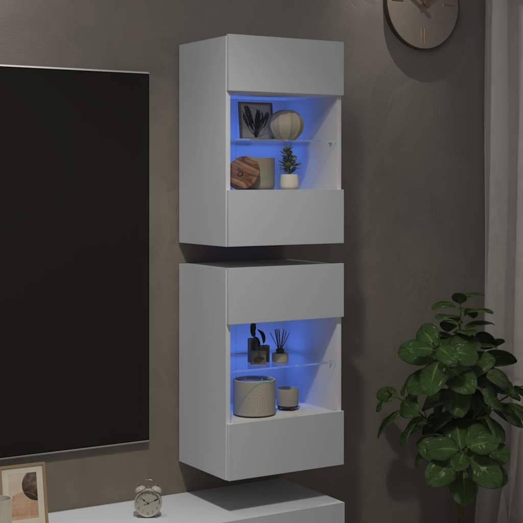 vidaXL TV-Wandschränke mit LED-Leuchten 2 Stk. Weiß 40x30x60,5 cm