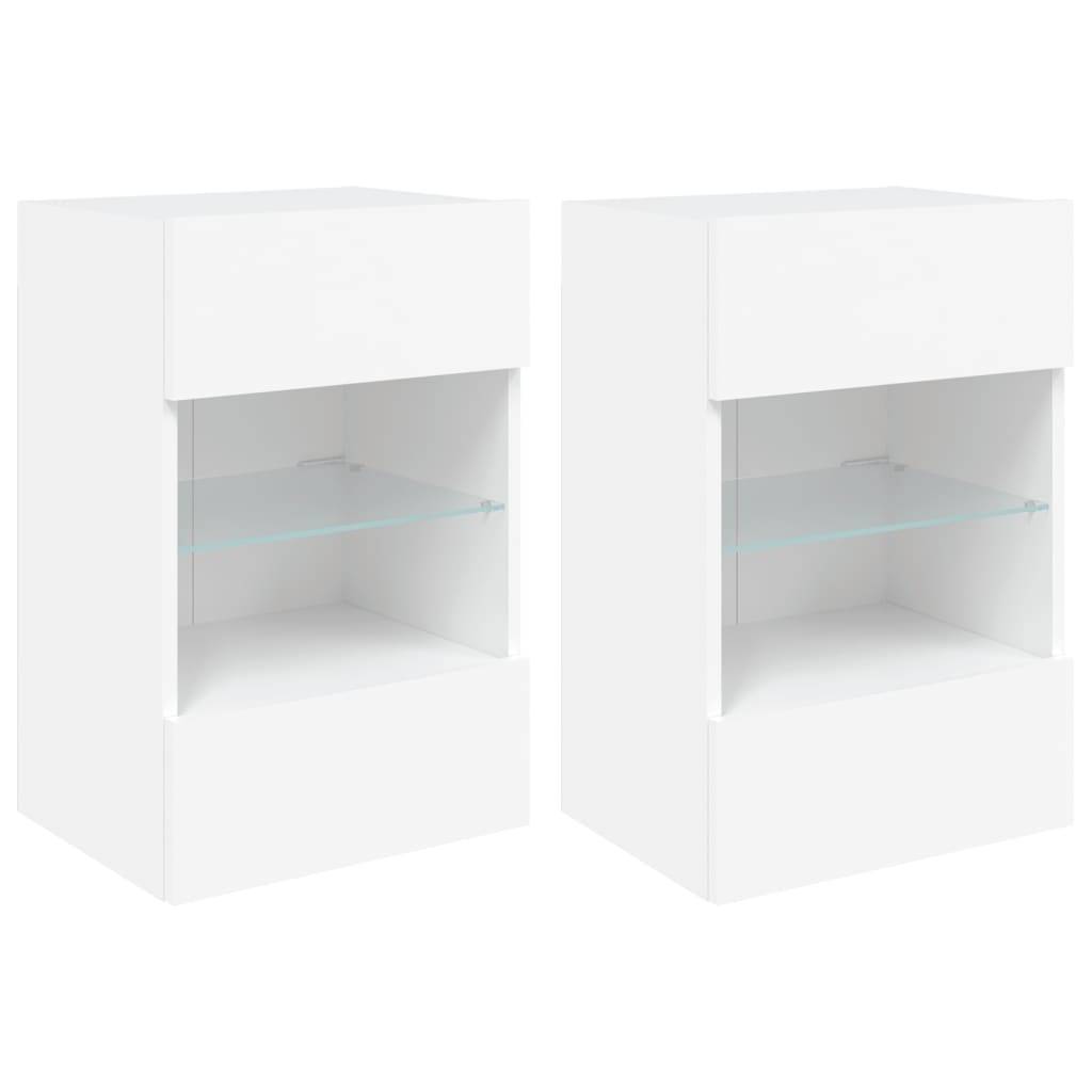 vidaXL TV-Wandschränke mit LED-Leuchten 2 Stk. Weiß 40x30x60,5 cm
