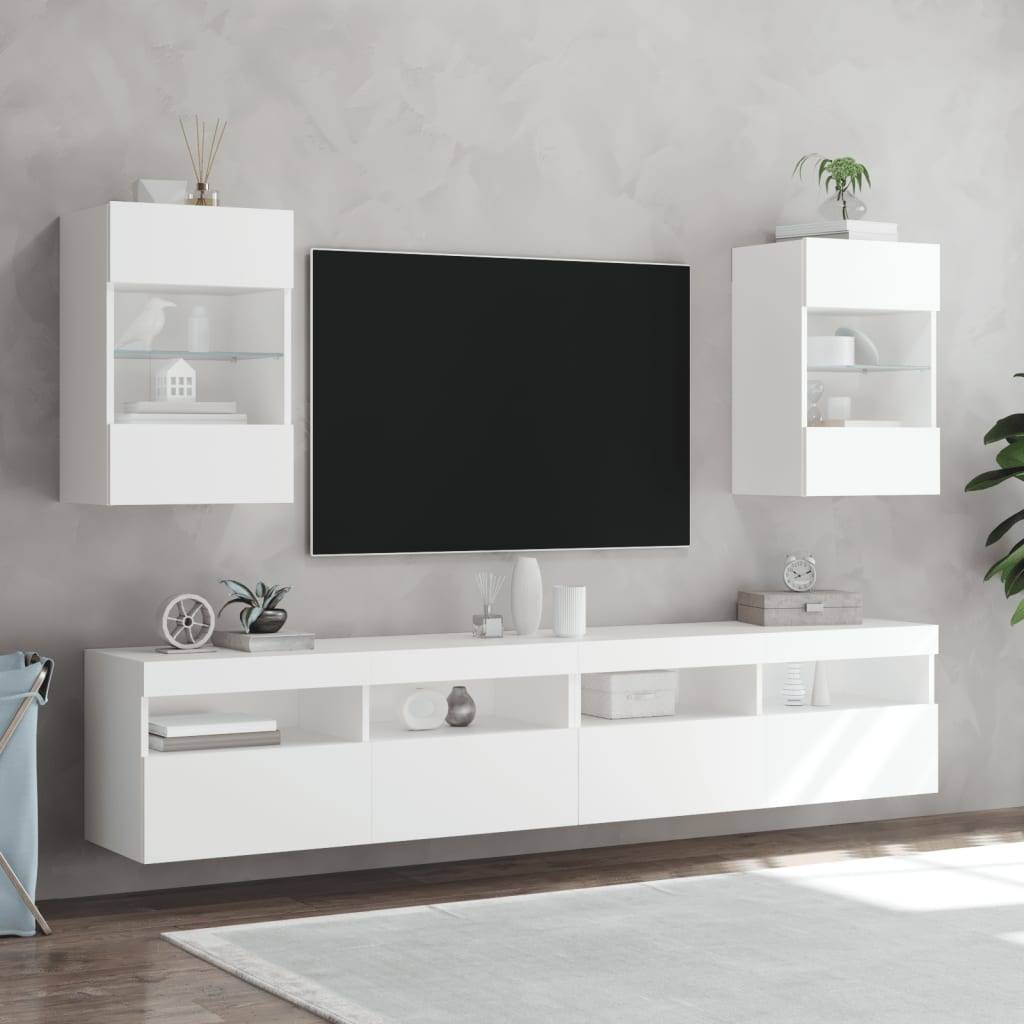 vidaXL TV-Wandschränke mit LED-Leuchten 2 Stk. Weiß 40x30x60,5 cm
