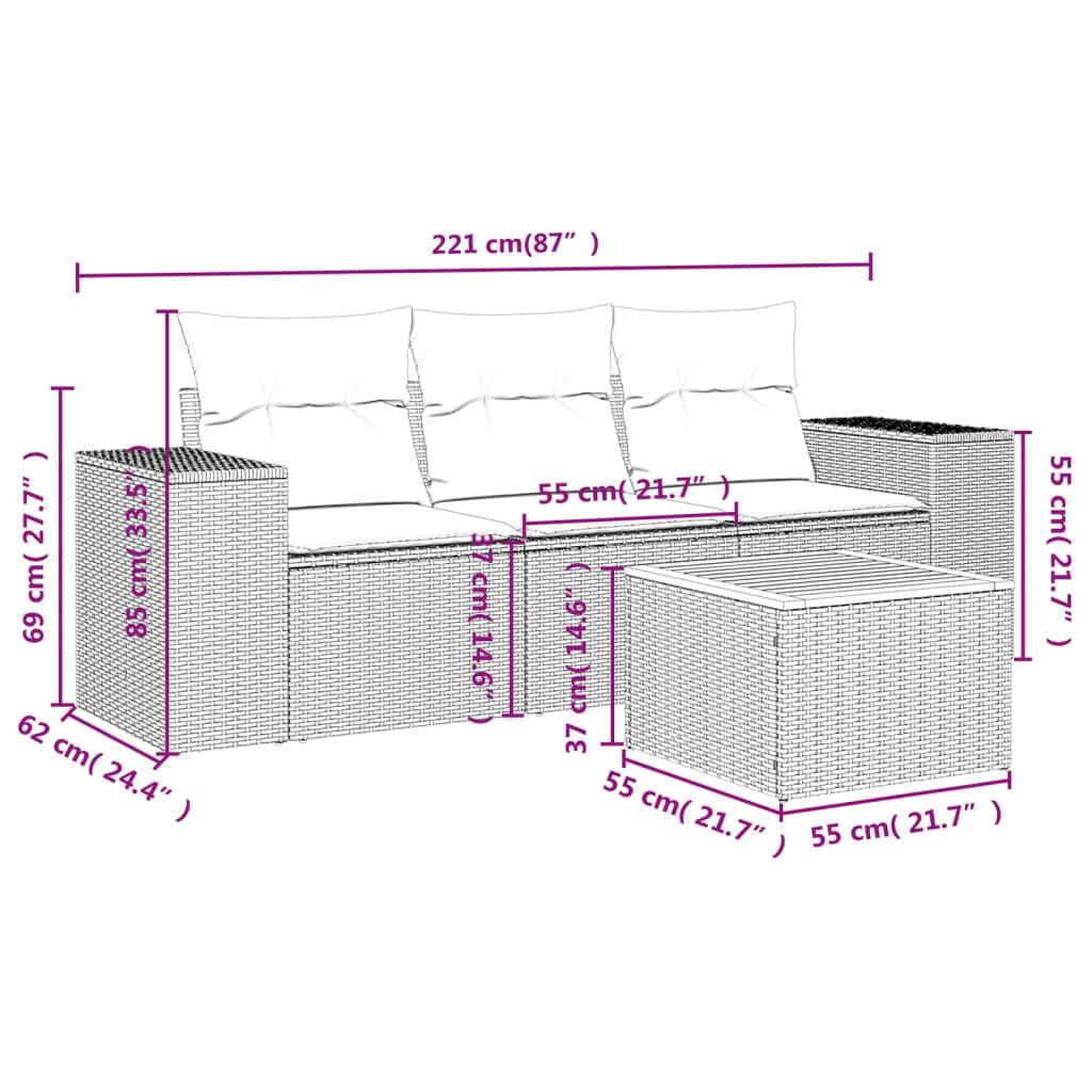 vidaXL 4-tlg. Garten-Sofagarnitur mit Kissen Grau Poly Rattan
