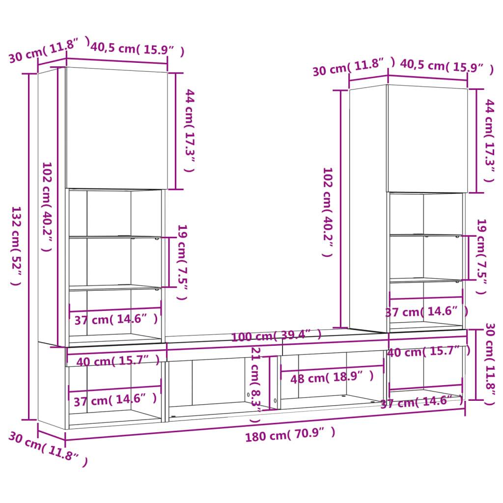 vidaXL 5-tlg. Wohnwand mit LED-Beleuchtung Weiß Holzwerkstoff